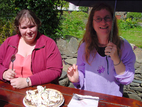 Merrie and Jaine and chocolate pizza
